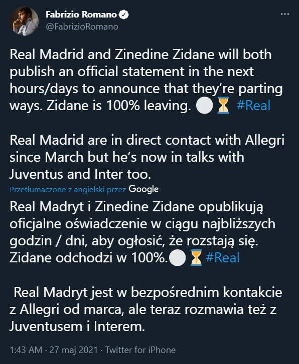 Zidane odchodzi z Realu Madryt!